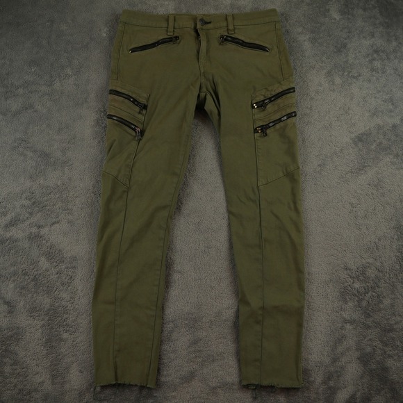 Rag & Bone Lariat Cargo Pants Women 31 Army Green Multi-Zip Skinny Biker Moto - Picture 2 of 12